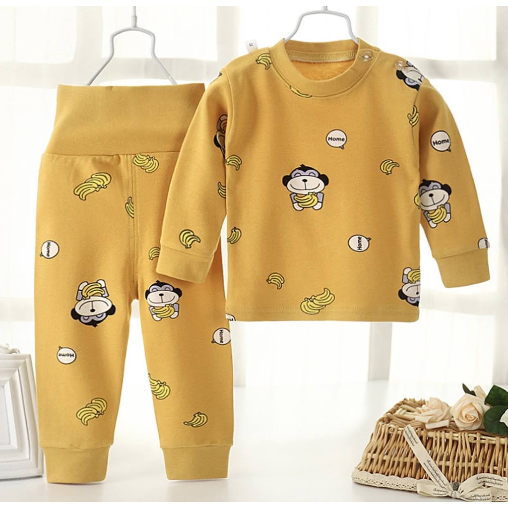 Bộ Ngủ Cotton Cạp Cao Unisex Quảng Châu Cho Bé Trai Gái 6 -17Kg