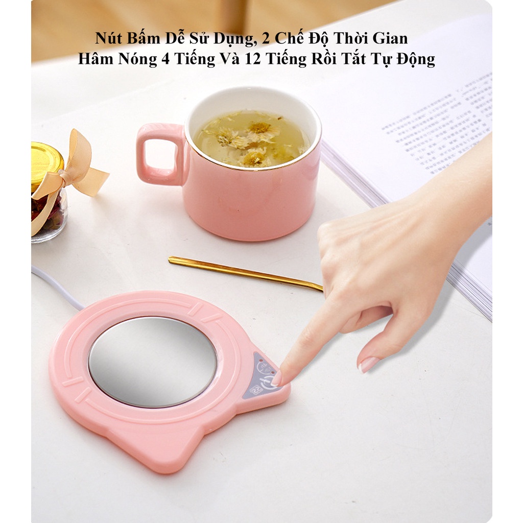 Đế Hâm Nóng Giữ Ấm Đồ Uống Hình Tai Mèo KUNBE Hâm Nóng Cà Phê, Trà, Sữa cho Bé, Làm Nóng Đồ Uống Nhanh Chóng Tiện Lợi