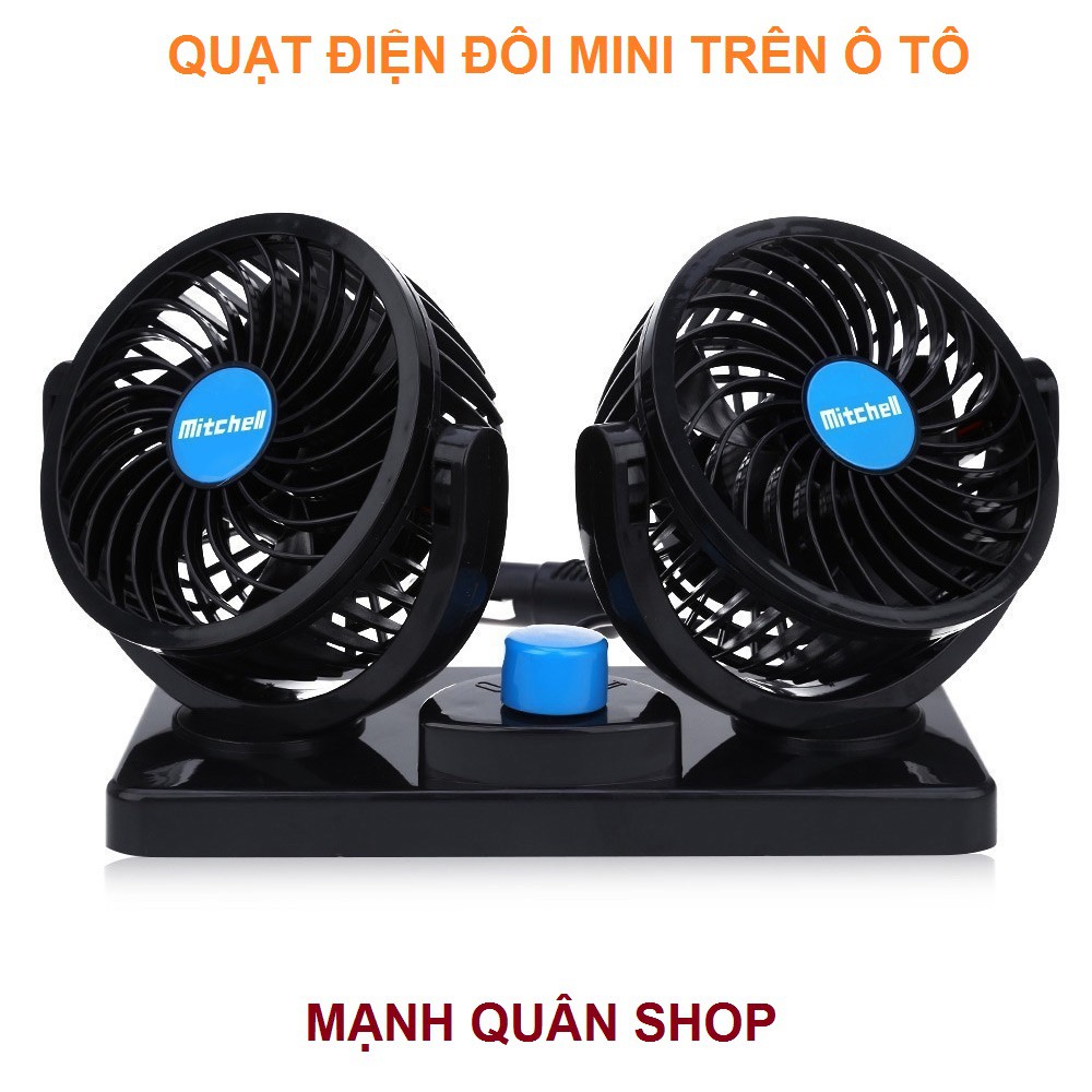 Quạt Điện Đôi Mini Cho Ô Tô 12V - Thông Gió Cho Xe Hơi Xe Tải Gắn Taplo - Xoay 360 Độ Để Bàn Tiện Ích Cắm USB