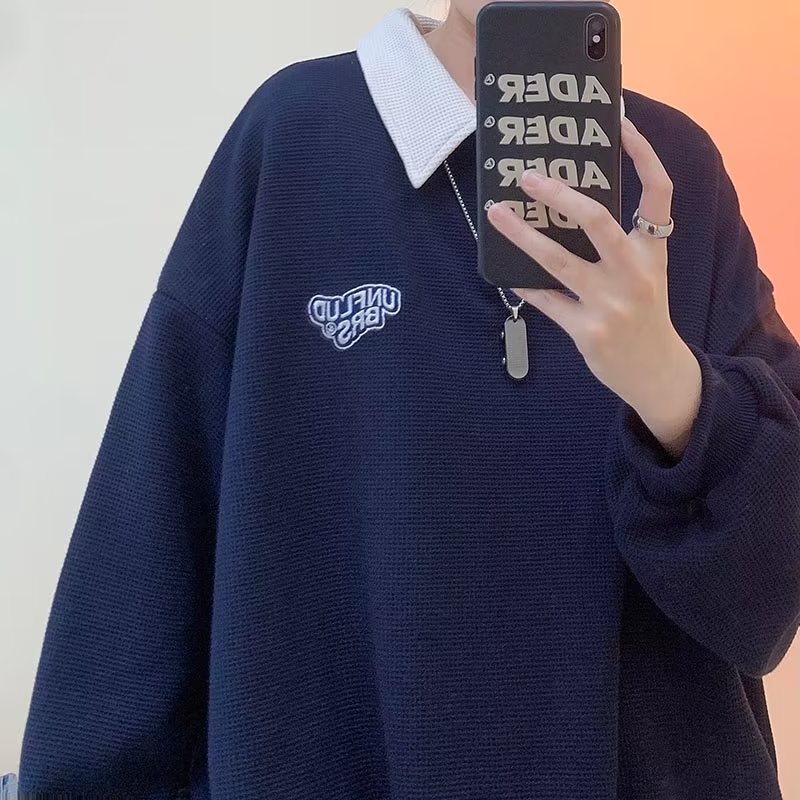 Áo thun polo có khóa kéo nửa thân phong cách đường phố Hồng Kông cá tính dễ phối đồ dành cho nam