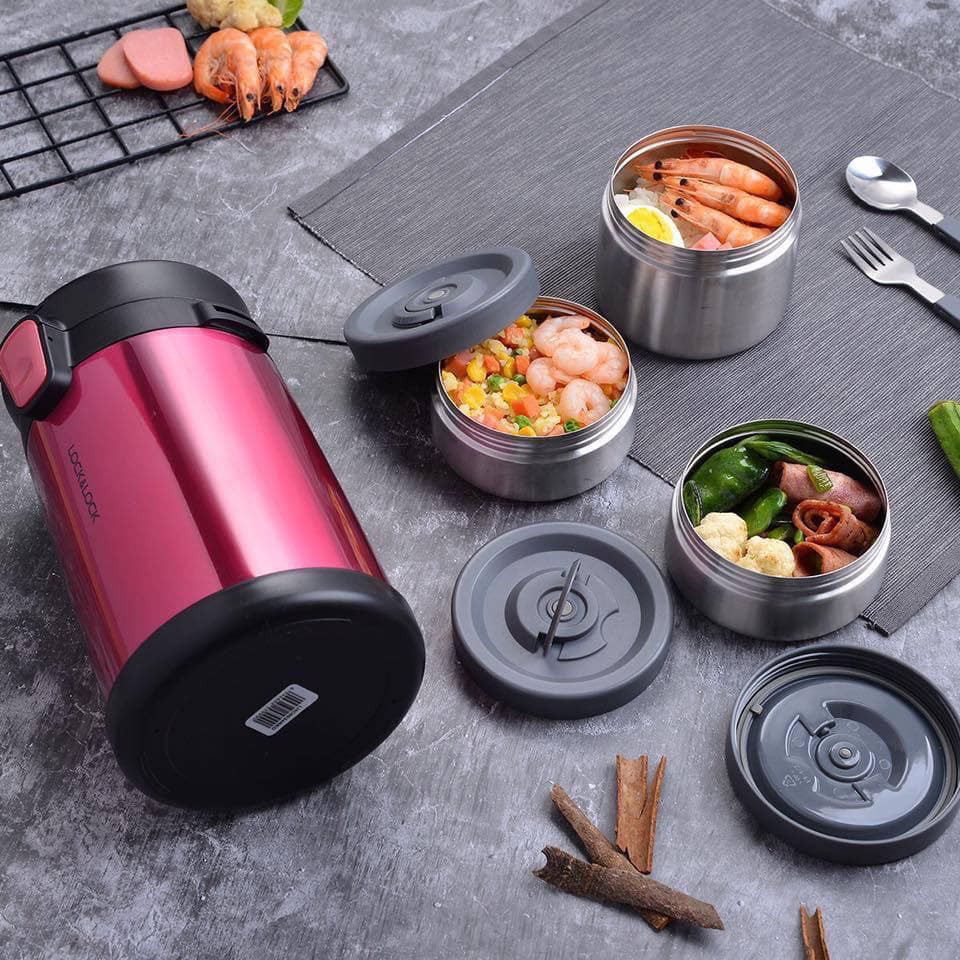 Bộ Hộp Cơm Giữ Nhiệt Easy Take Lunch Box Lock&amp;Lock LHC8034 (2000ml) Kèm Bình Nước Và Túi Vải Tiện Lợi (Mẫu Ngẫu Nhiên)