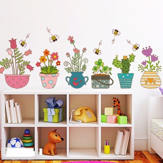 Decal dán tường chậu hoa