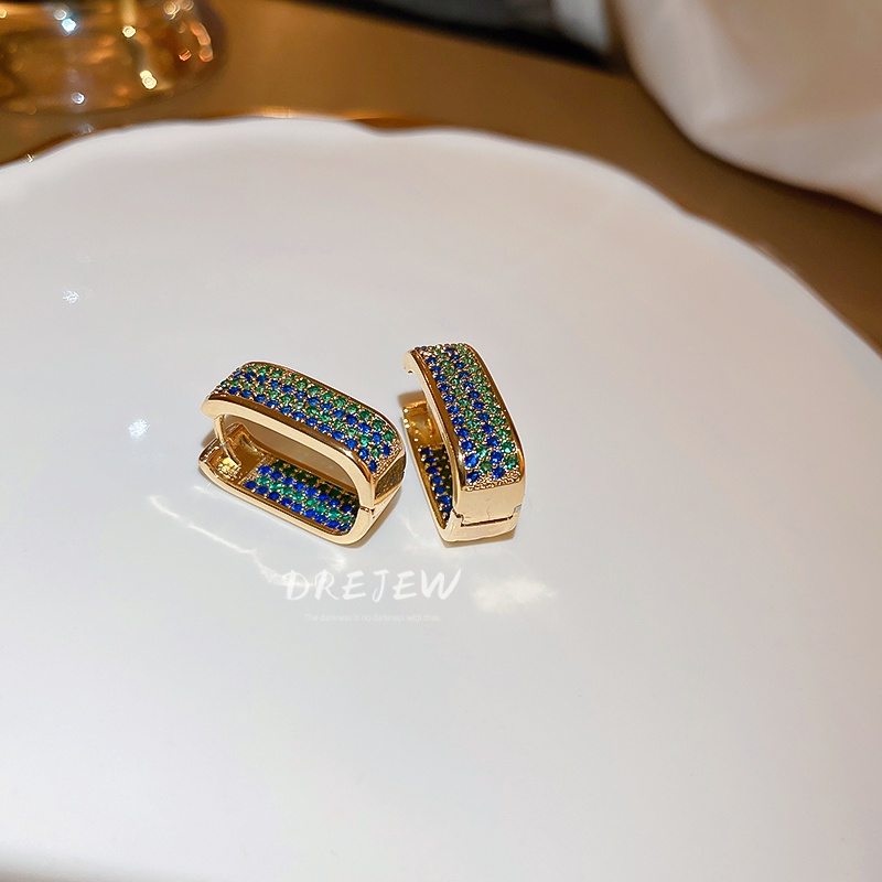 DREJEW Khuyên Tai Hình Học Đính Đá Zircon Cao Cấp Sang Trọng Phong Cách Hàn Quốc Cho Nữ