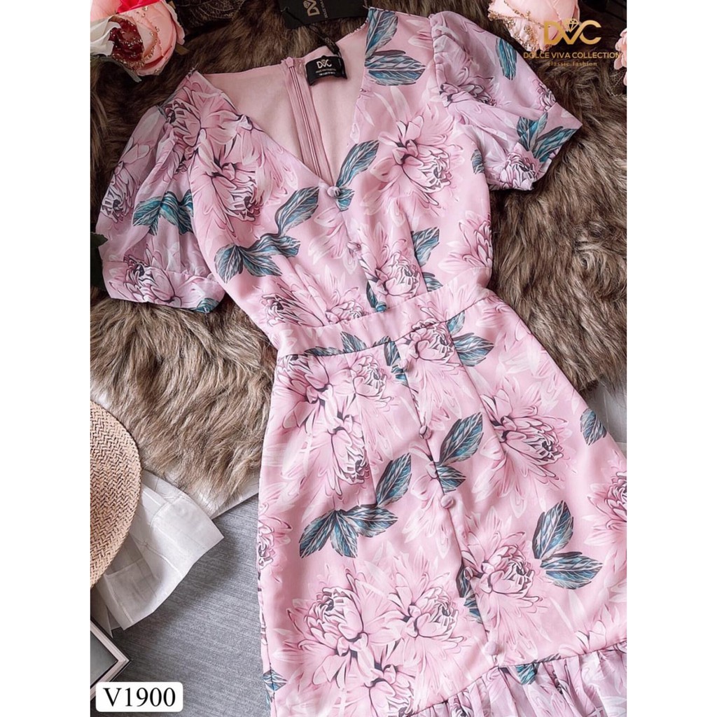 Váy đầm body hoa dáng đuôi cá chiết eo đính khuy sang trọng V1900 - Adelashop [kèm ảnh thật] | BigBuy360 - bigbuy360.vn