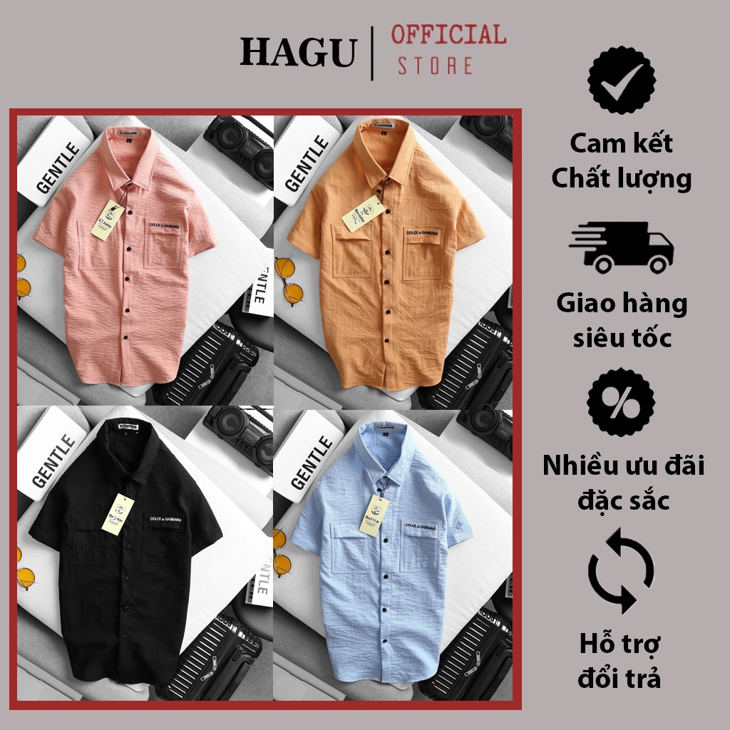 Áo Sơ Mi Vải Đũi Ngắn Tay Thêu Chữ Ấn Tượng Chất Liệu Mát Mịn Chống Nhăn Chống Xù Kiểu Dáng Trẻ Trung