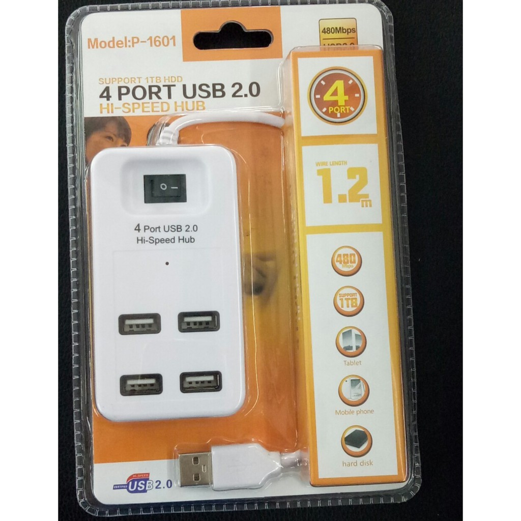 Hub chia USB 4 Port P-1601 dây dài 1.2m