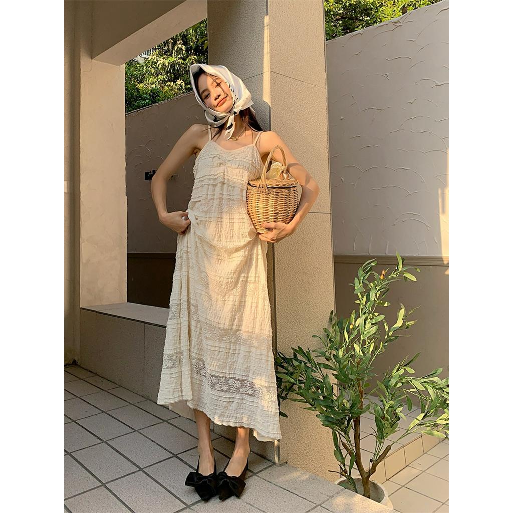 60761 Đầm Ren Hai Dây Xếp Tầng Ngọt Ngào