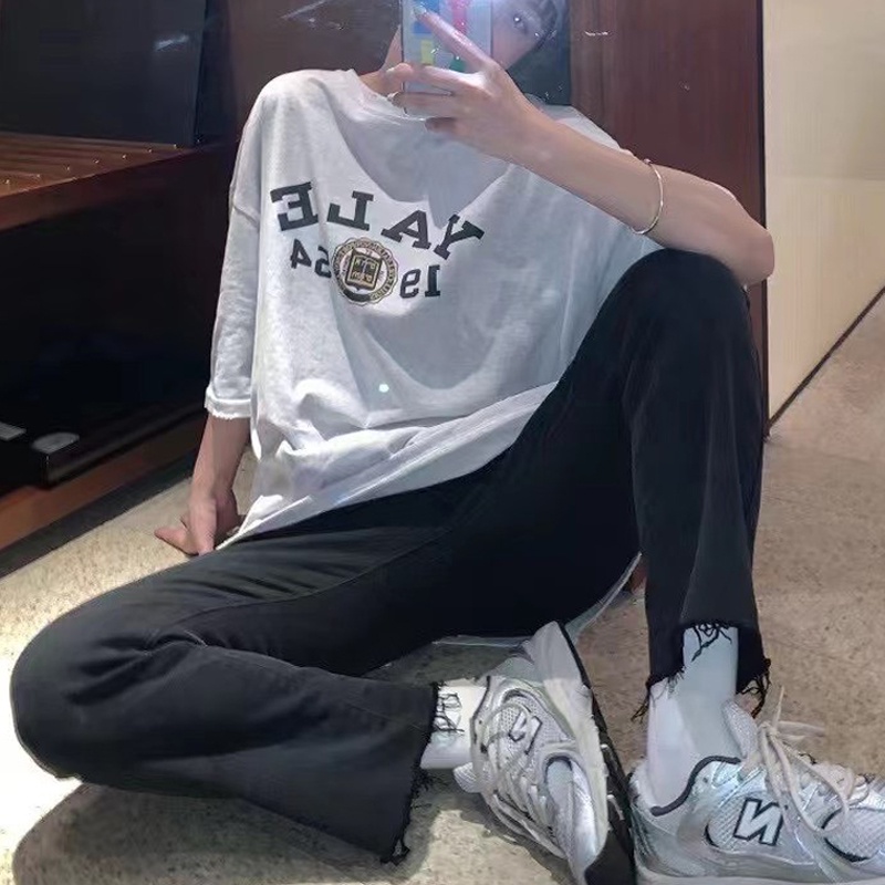 Áo phông 3158 tay lỡ form rộng thun nam nữ in chữ chất cotton khô hàng Quảng Chẩu ANDOSA AT08