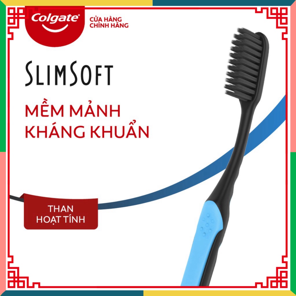 Bàn chải đánh răng Colgate than hoạt tính diệt khuẩn SlimSoft Charcoal mềm mảnh