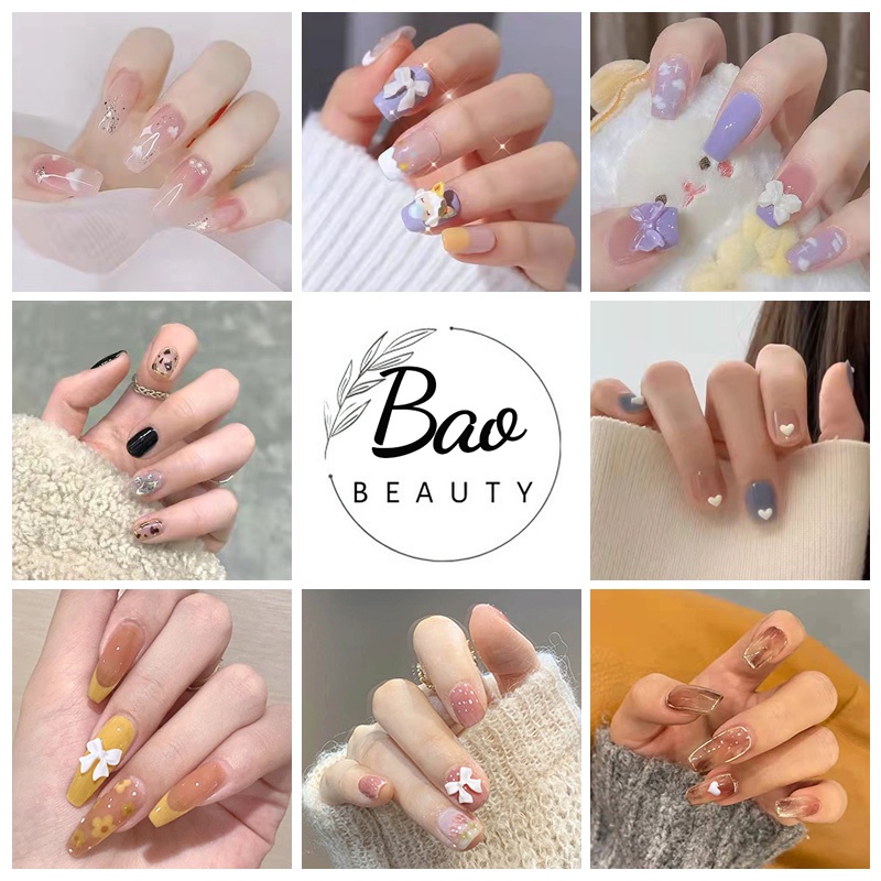 Set 24 Móng Tay Giả 2022 Họa Tiết 3D Trang Trí Nghệ Thuật