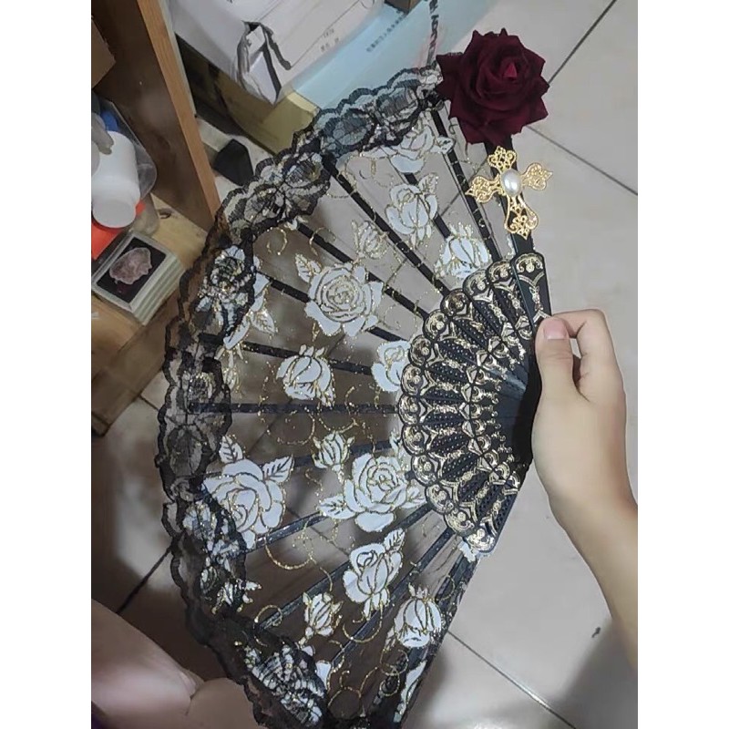 YASLC0059-Quạt ren hoa hồng mặt trời Cocoa Butter Handmade