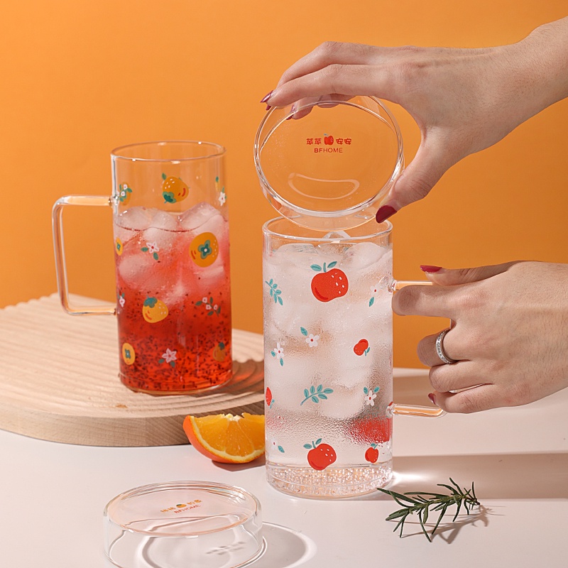 Ly thủy tinh Sweejar chịu nhiệt có nắp và tay cầm 700ml