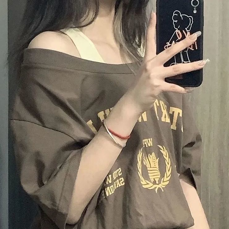 Áo Croptop Tay Ngắn Giả Hai Lớp In Họa Tiết Phong Cách Retro Mỹ Quyến Rũ Cho Nữ