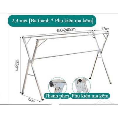 ✨SALES XỊN✨Giá Phơi Quần Áo - Tặng Bộ 20 Móc Kẹp INOX Cao Cấp Gấp Gọn Dễ Dàng 2 Loại 1m6 và 2m4