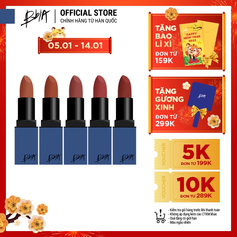 Son Thỏi Lì Bbia Last Lipstick Version 4 (5 Màu) 3.5g - Bbia Official Store