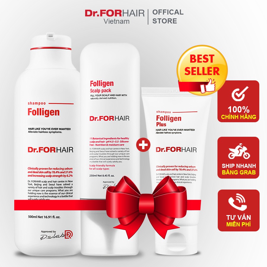 [Mua 1 tặng 1] Bộ gội xả dưỡng tóc giúp GIẢM RỤNG TÓC, chăm sóc tóc chắc khỏe của Dr.FORHAIR Folligen Plus x Scalp Pack