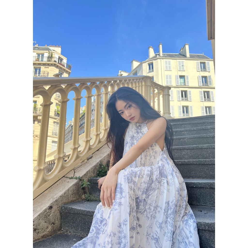 TUBYCATU | Đầm xếp ly floral blue dress (Limited)