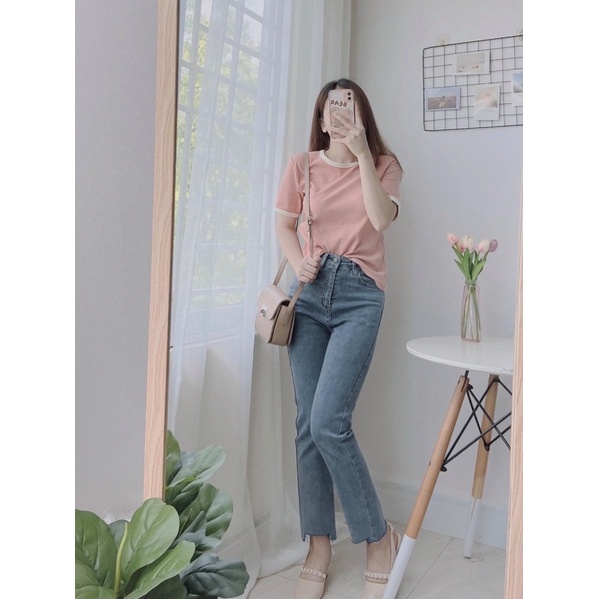 Quần jeans ống đứng cắt gấu chất liệu bò co dãn sẵn 3 màu
