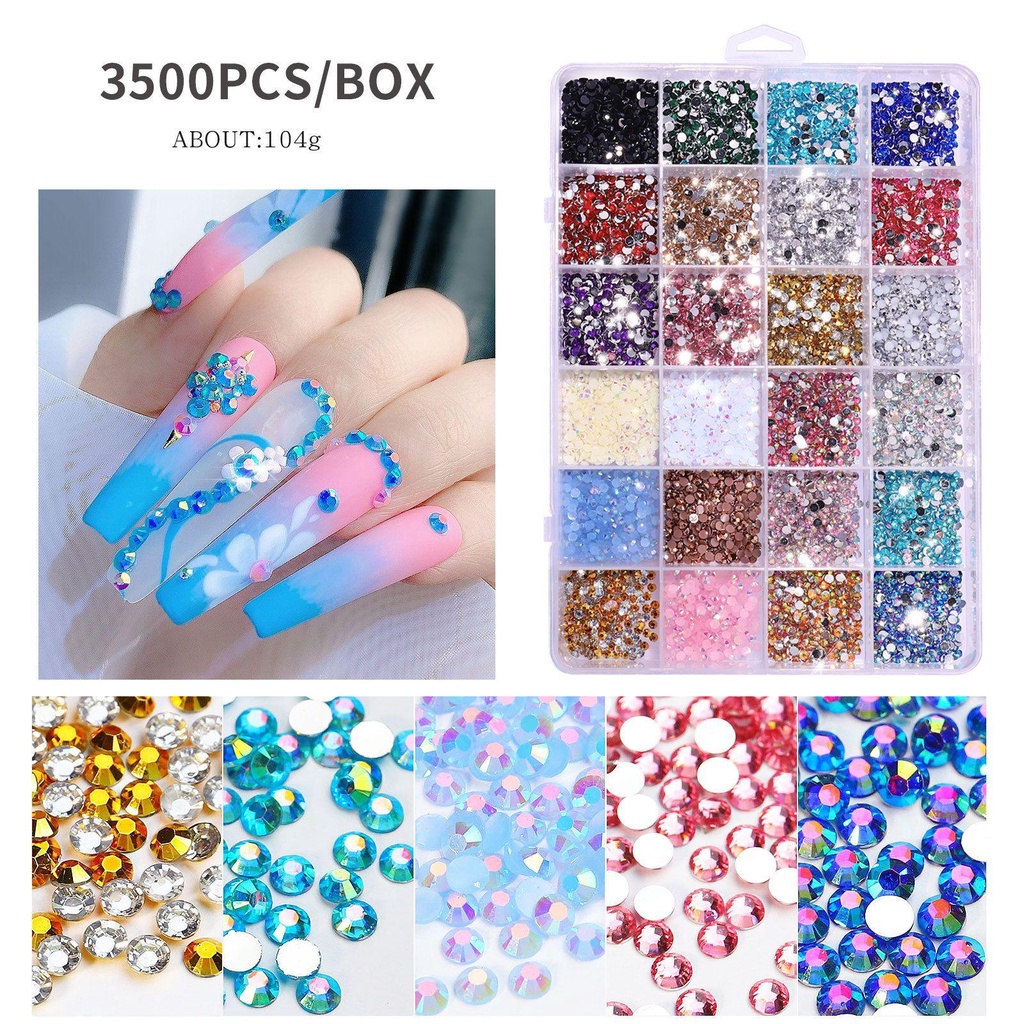 Hộp 3500 Hình Dán Trang Trí Móng Tay Nghệ Thuật|Hộp Hạt Tròn Nửa Kích Cỡ Đính Móng Nghệ Thuật