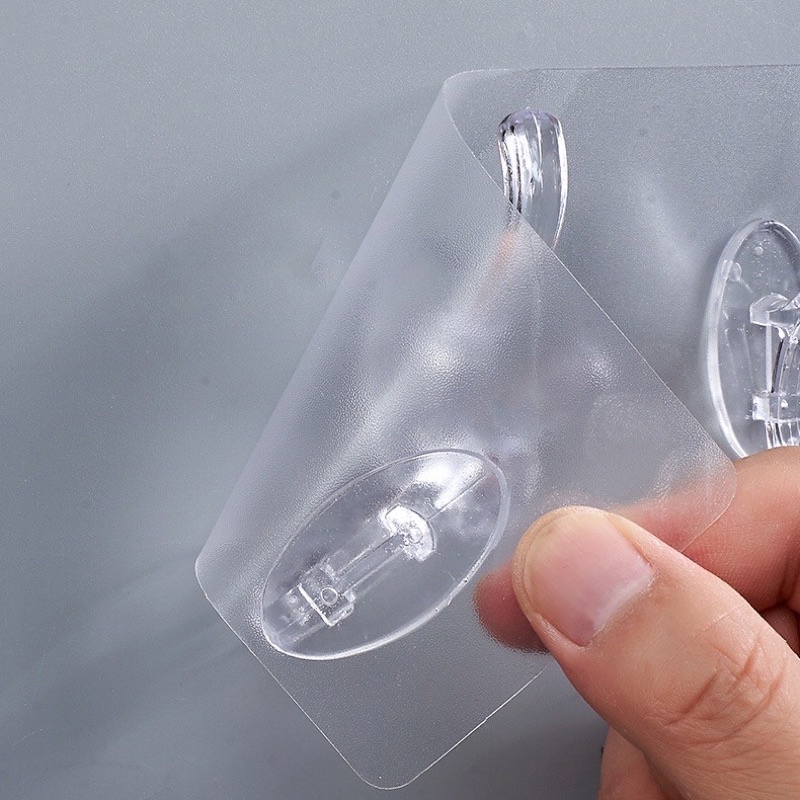 Thanh 6 Móc Dán Tường Siêu Dính Trong Suốt Treo Đồ, Quần Áo, Dụng Cụ Bếp