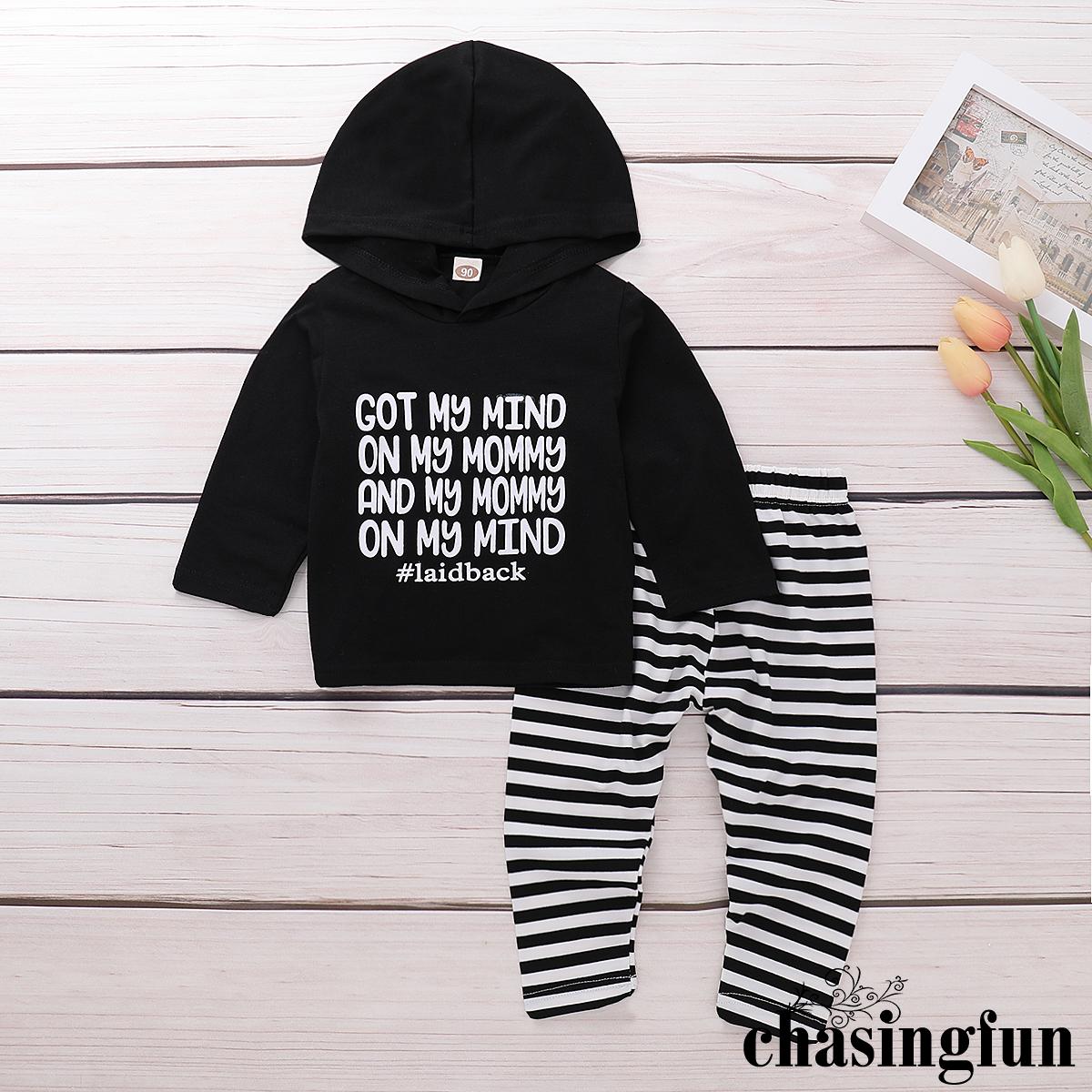 Set Áo Hoodie + Quần Dài Kẻ Sọc Dễ Thương Cho Trẻ Sơ Sinh 0-24 Tháng