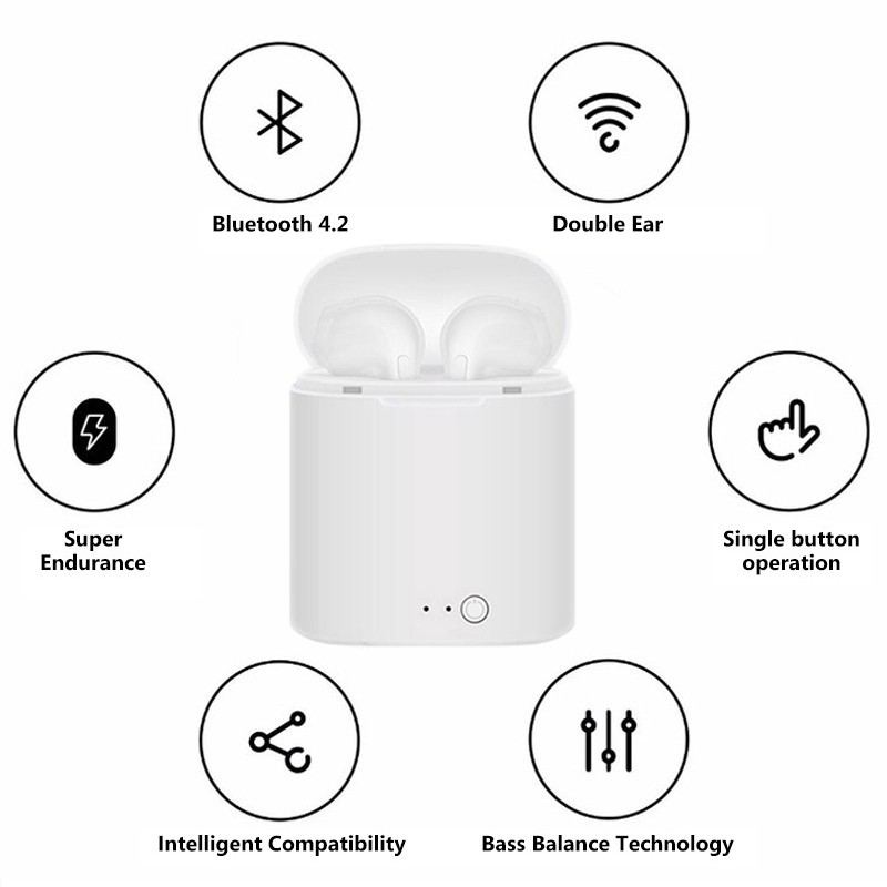 Tai nghe bluetooth không dây nhét tai mini i7s TWS kiểu dáng thể thao kèm hộp sạc dành cho Apple Android