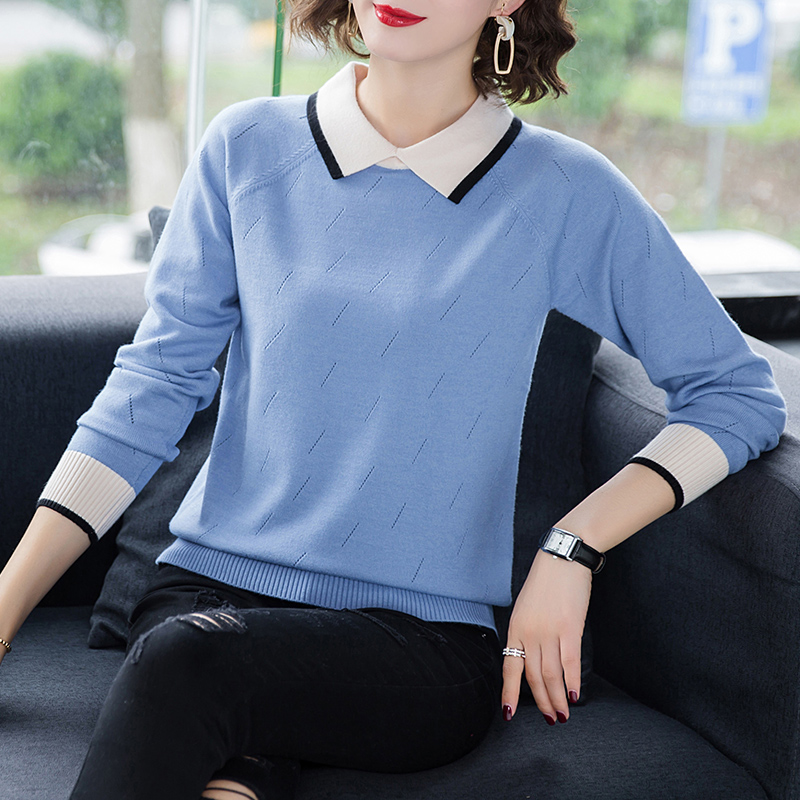 Áo sweater mỏng tay dài cổ bẻ form rộng màu sắc tương phản | BigBuy360 - bigbuy360.vn