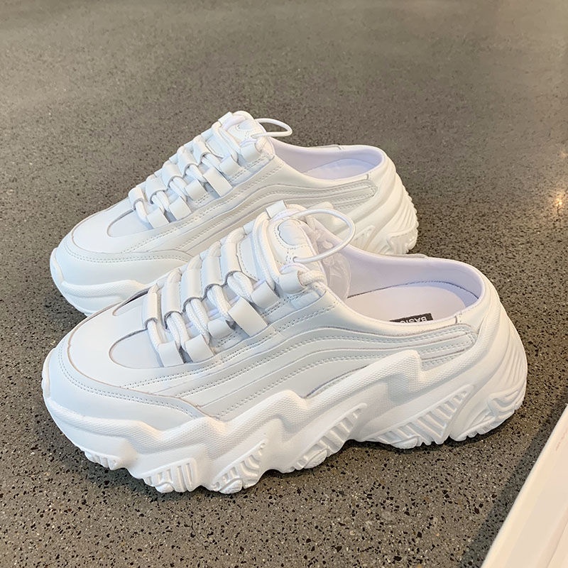 Hàng Có Sẵn Bán Chạy~Giày Trắng Mùa Hè Năm 2021 Thoáng Khí Đế Dày Nâng Chiều Cao Kiểu Dáng Mới Cho Nữ