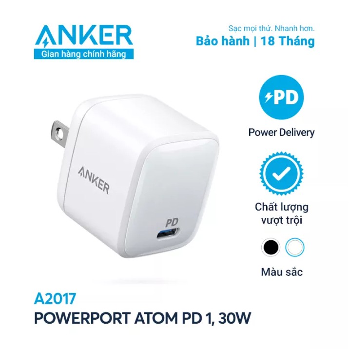 Sạc ANKER A2017 1 CỔNG 30W PowerPort Atom PD mini - Bảo hành 18 tháng ( Mới 100% )