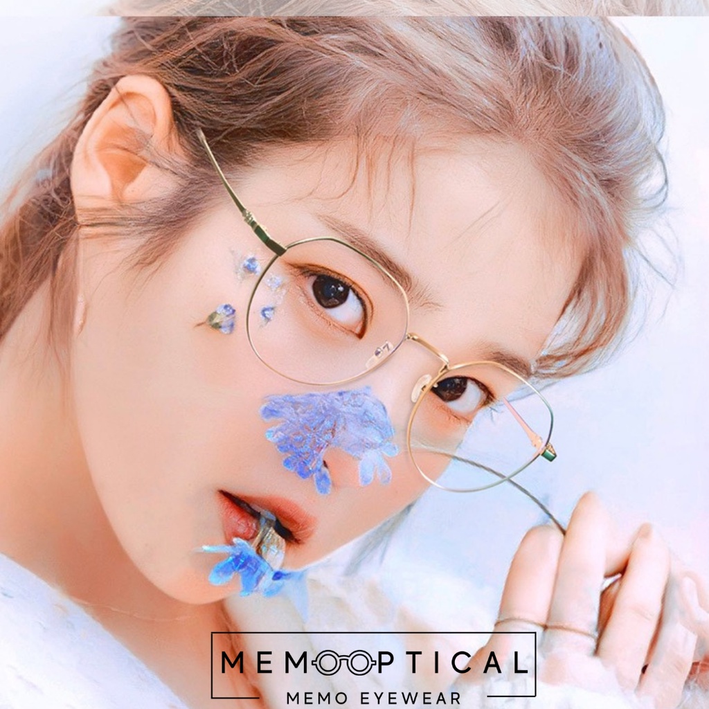 Gọng kính cận kim loại nữ Memo Optical thiết kế dáng tròn thanh mảnh màu sắc thời trang KL195