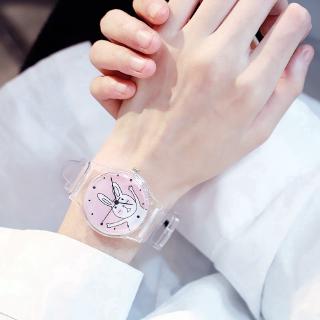 Đồng hồ nữ dây nhựa trong suốt mặt hoạt hình dễ thương