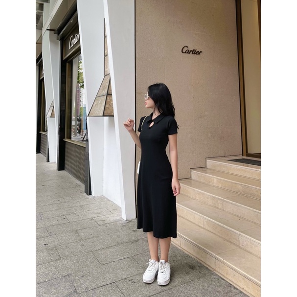 Coca dress - Đầm cổ polo khoét giọt nước co giãn