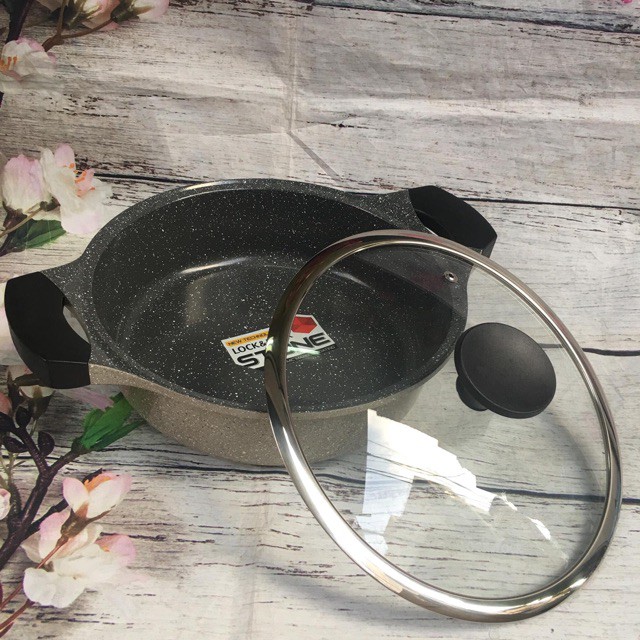 Nồi Đá 7 lớp stone phi 24cm lock&lock LCA6242D thành thấp