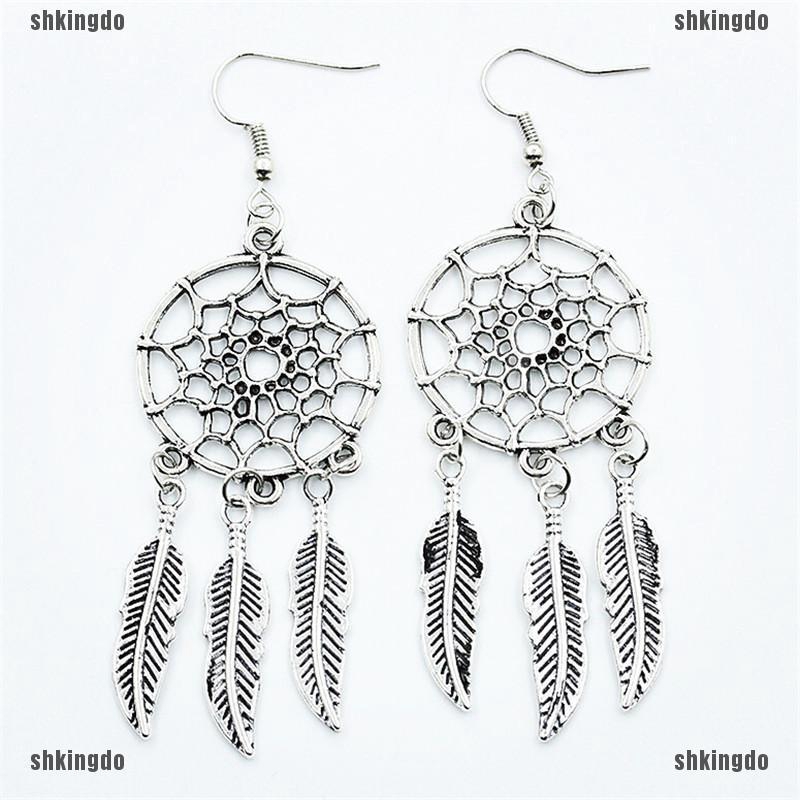 Bông tai mạ bạc hình Dream Catcher cổ điển