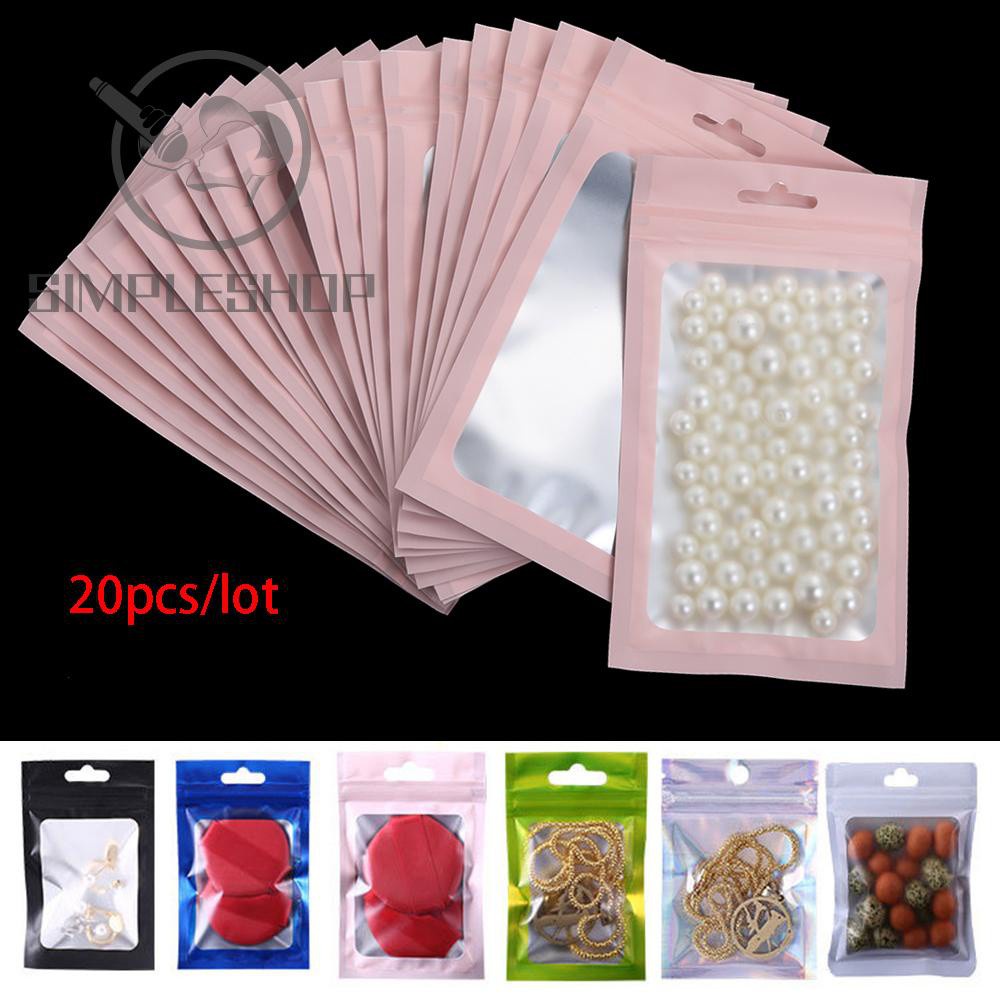 Set 20 túi zip nhựa tráng nhôm nhám chống thấm nước có lỗ treo nhiều màu sắc đựng thực phẩm tiện dụng