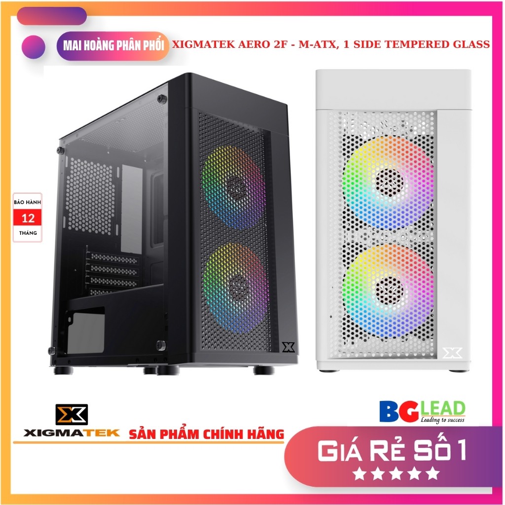 Vỏ case máy tính XIGMATEK AERO 2F - M-ATX, 1 SIDE TEMPERED GLASS (lắp sẵn 2 quạt) - Mai Hoàng phân phối và bảo hành