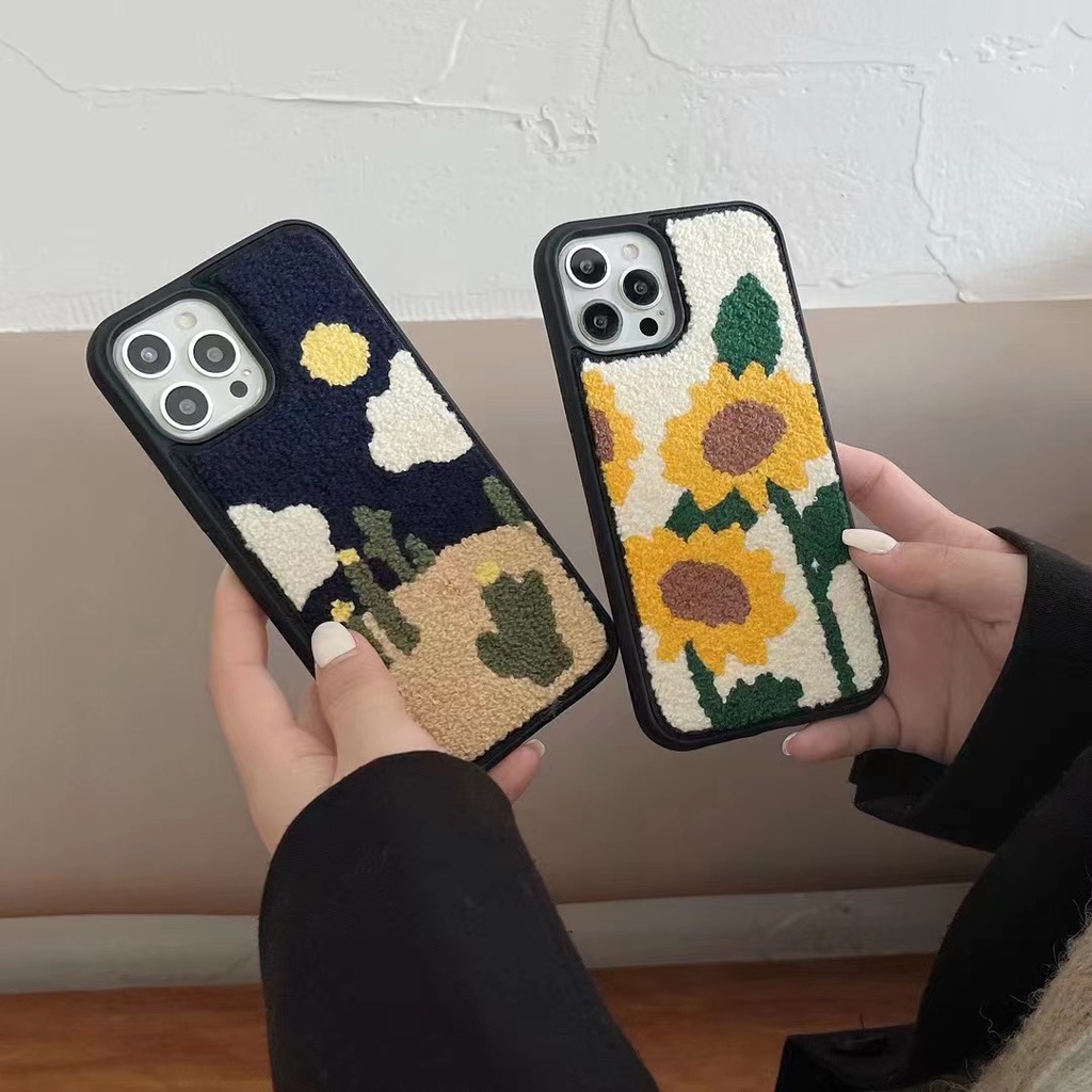 Ốp Lưng Thêu HìNh Hoa HướNg Dương Và Xương RồNg Cho iPhone13 13pro Max 13pro cute x xsmax XR xs xsmax XR