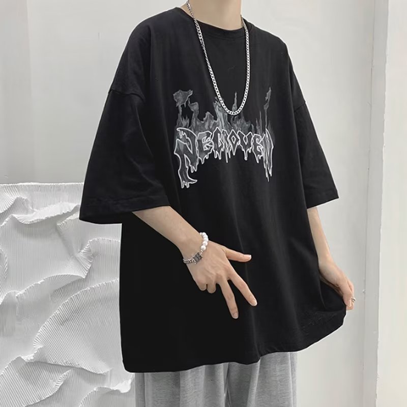 Áo Thun Dáng Rộng In Chữ Phong Cách Hàn Quốc Thời Trang Mùa Hè Cho Nam Và Nữ size M-8XL