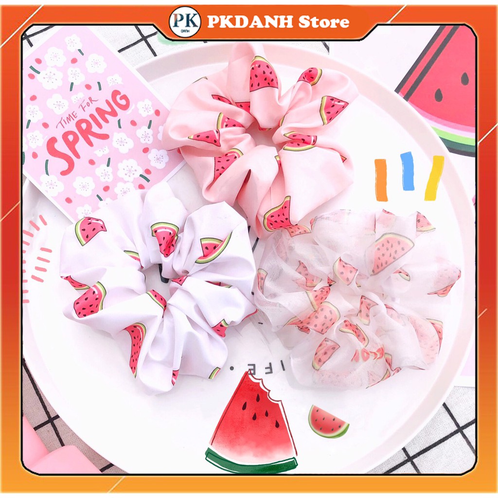 Cột tóc Scrunchies quả dưa hấu, dây buộc tóc vải Scunchies trái cây