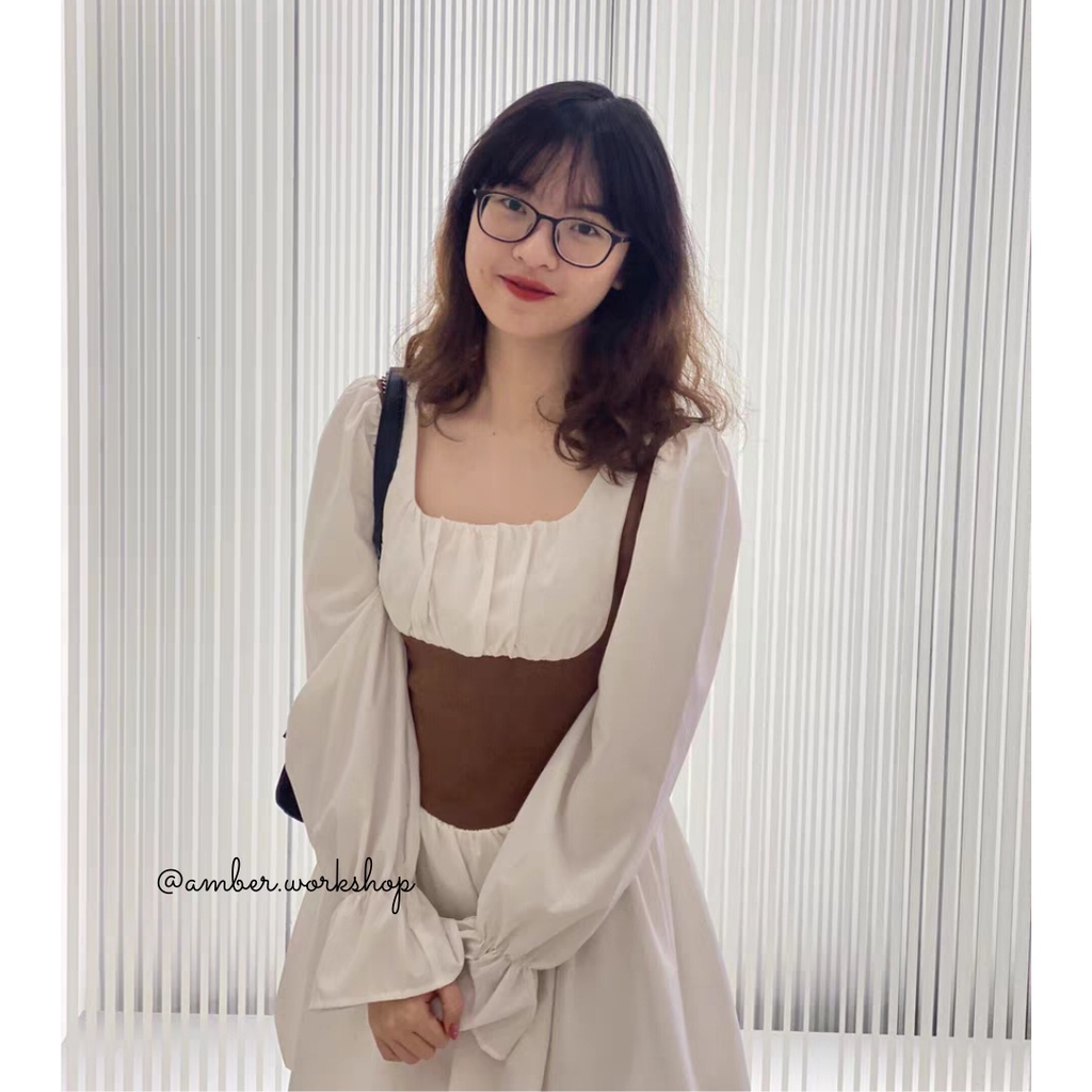 Đầm xòe tay dài bo eo DR002