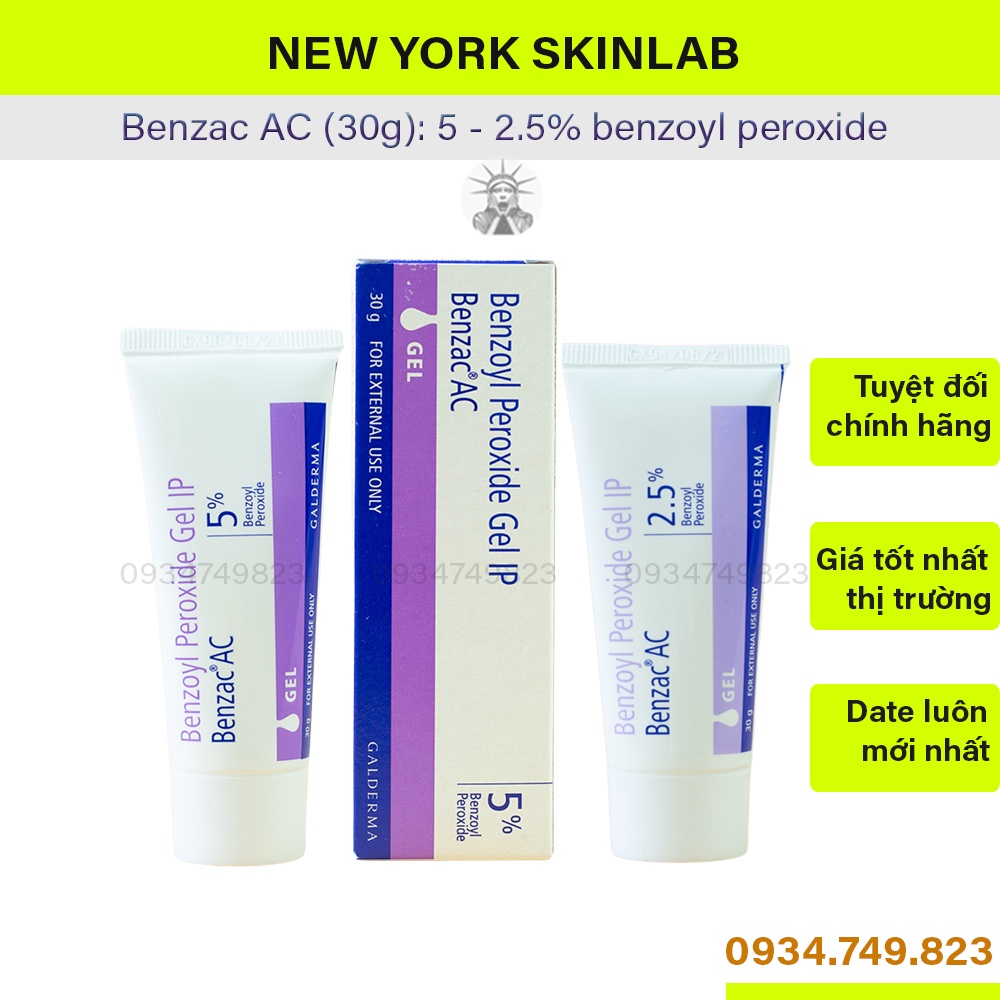 Chấm mụn Benzac AC (30g) - 5% và 2.5% benzoyl peroxide tuýp bự (Ấn Độ)