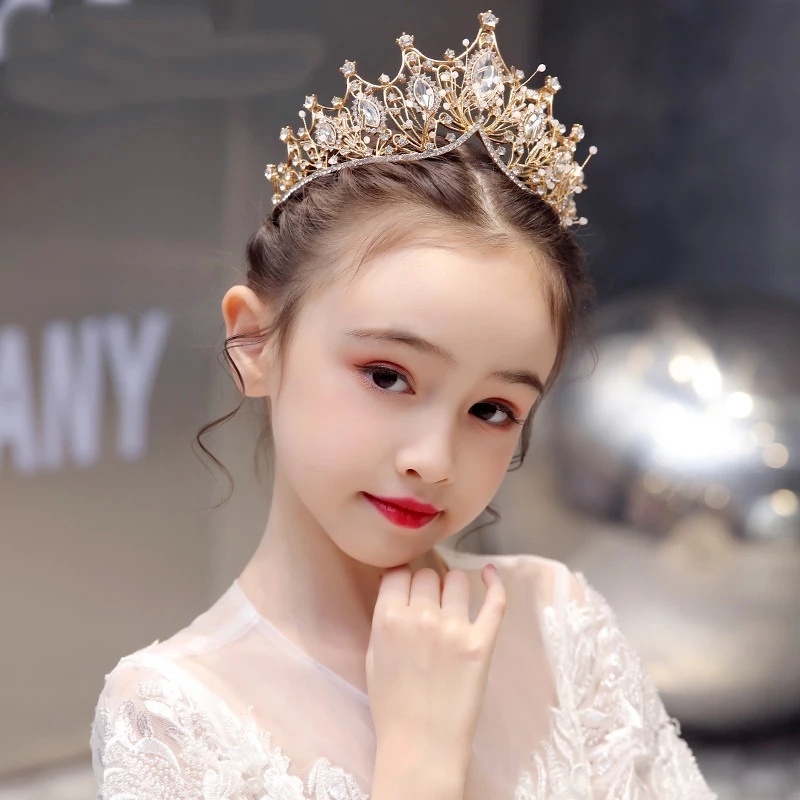 Vương Miện Đính Đá Pha Lê Vàng Có Thể Điều Chỉnh Thời Trang Cho Cô Dâu/Vương Miện