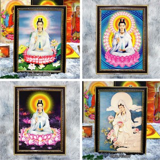 [NHIỀU MẪU] Tranh Quan Âm Bồ Tát 36x48cm bằng vải phủ bóng khung composite xịn xò.
