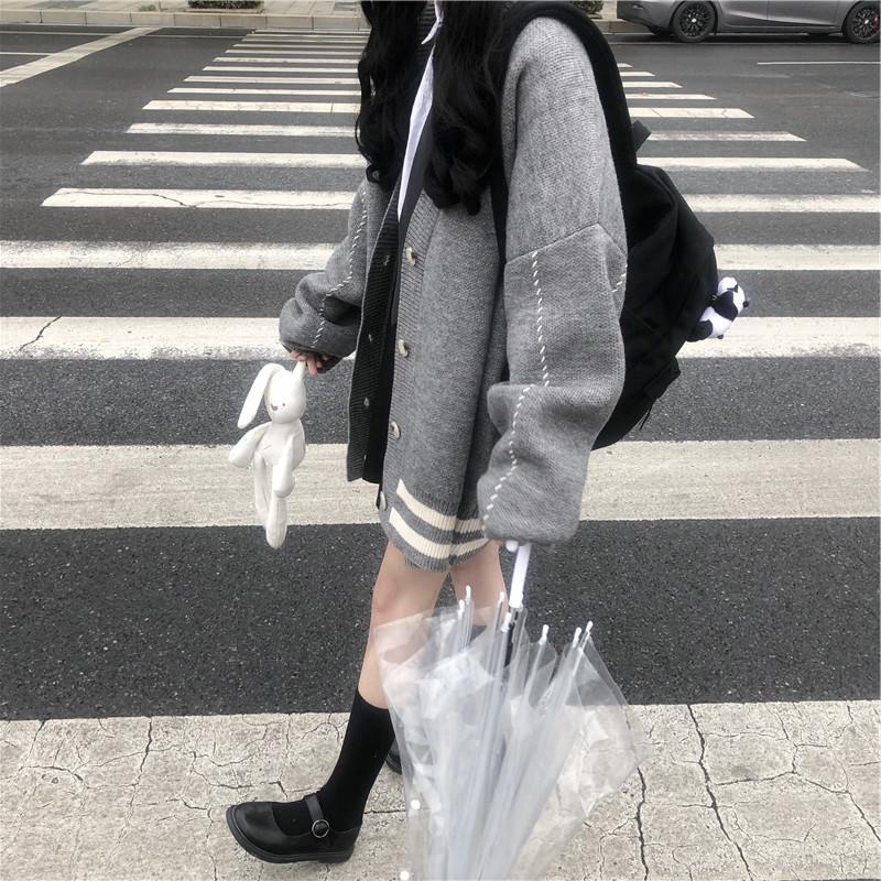 Áo khoác cardigan IELGY dệt kim dài tay dáng rộng phong cách Nhật Bản/ Hàn Quốc thời trang thu đông cho học sinh