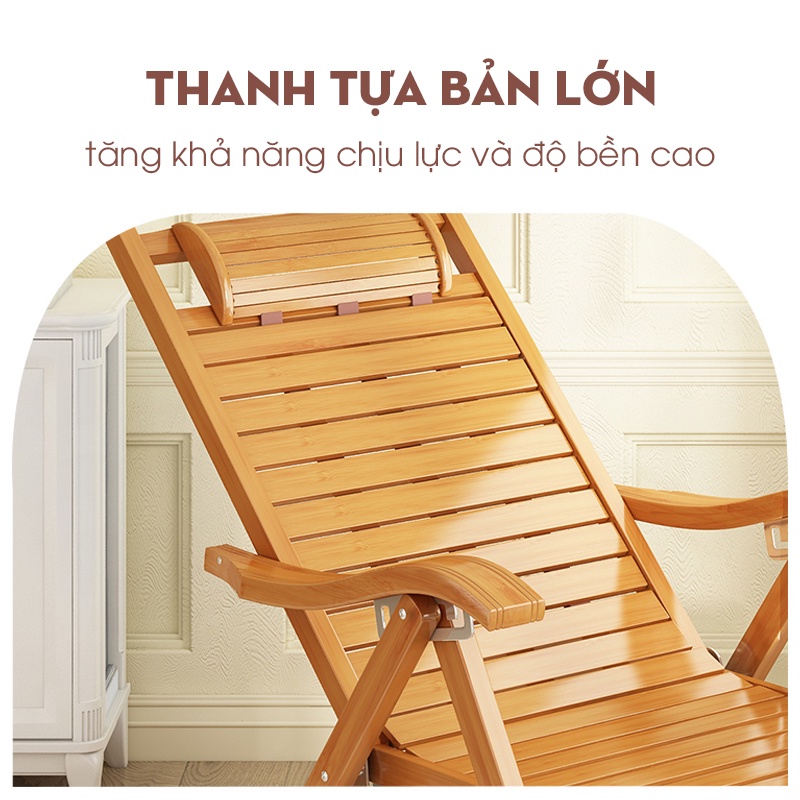 Ghế gấp tựa lưng thư giãn ASBK2181 mở ra thành giường ngủ chất liệu gỗ tre