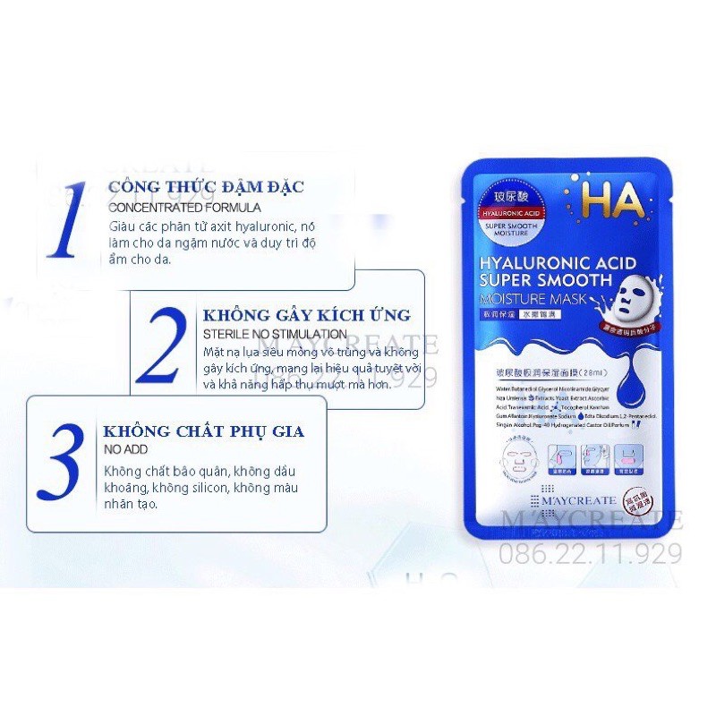 Mặt nạ giấy dưỡng trắng da mụn cấp ẩm thải độc HA Hyaluronic Acid Maycreate | BigBuy360 - bigbuy360.vn