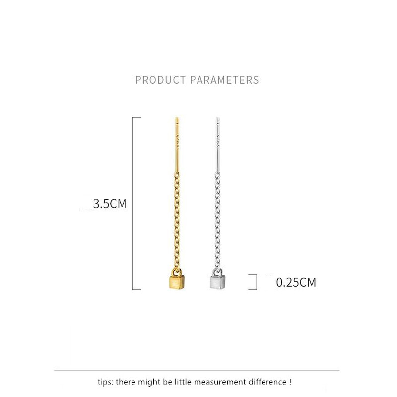 Bông tai dây xích dáng dài hình vuông S925 chất lượng cao