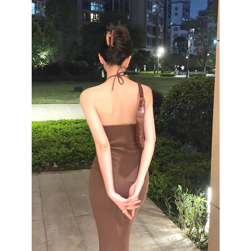 QKOOLE Đầm dệt kim  thiết kế dáng ôm phong cách Hàn Quốc quyến rũ cho nữ