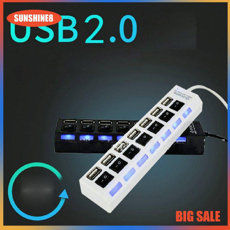 【SUN】7 cổng Thiết kế phổ quát Home Office LED USB 2.0 Adapter Charging Hub