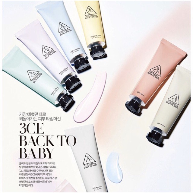 Kem lót 3CE BACK TO BABY GLOW BEAM màu Hồng/Trắng
